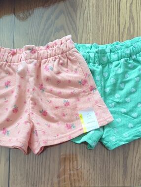 wonder nation Pink Floral and Mint Heart Terry Shorts